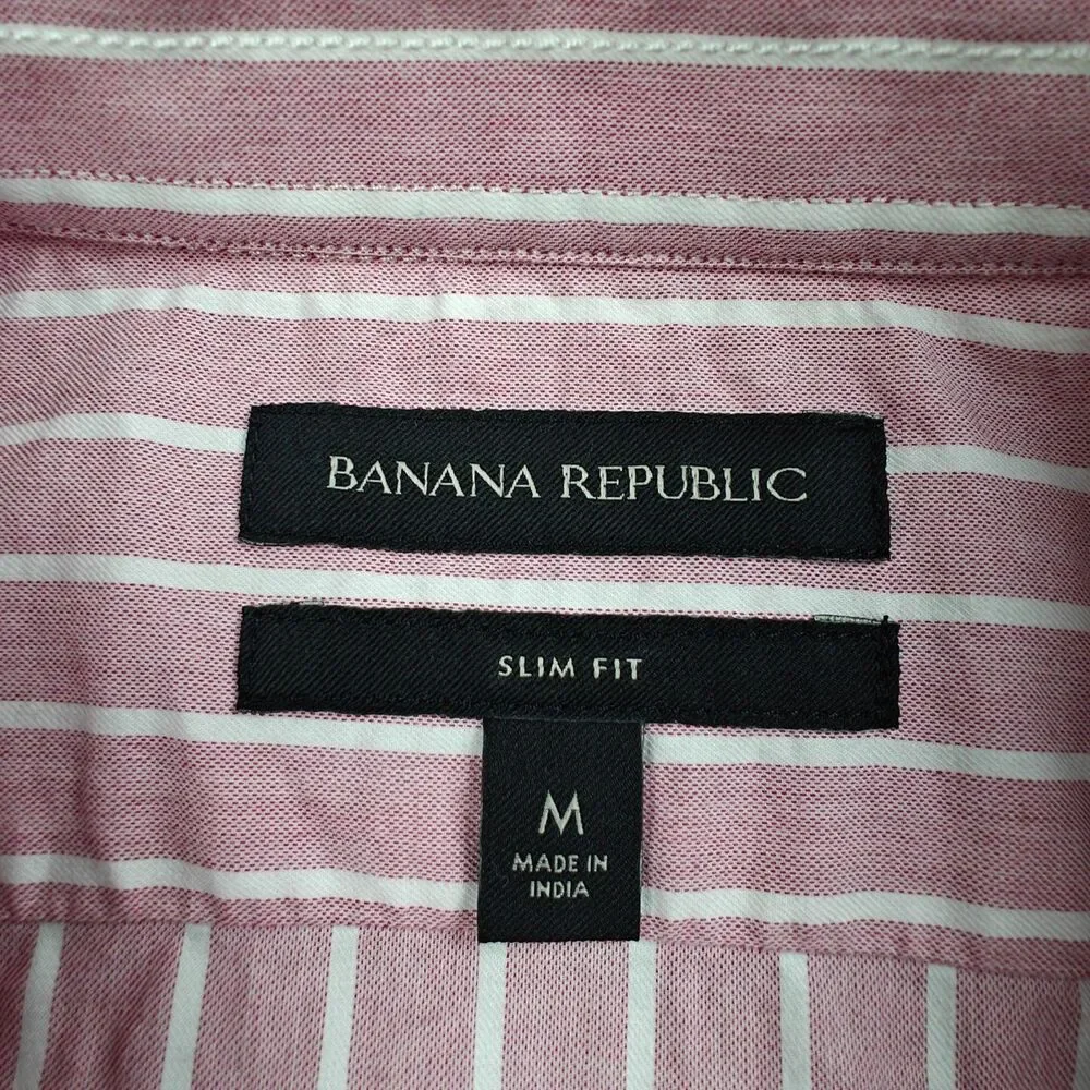 Banana Republic Dress Shirt Men's M Pink Striped Slim Fit 100% Cotton